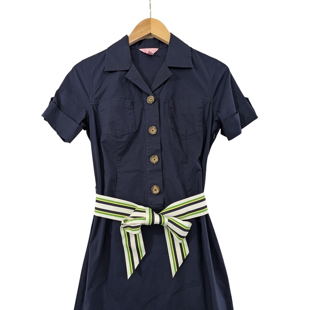 Lilly Pulitzer Shirt Dress 4 Blue Preppy Quiet Luxury Business Casual Old Money - Picture 3 of 11